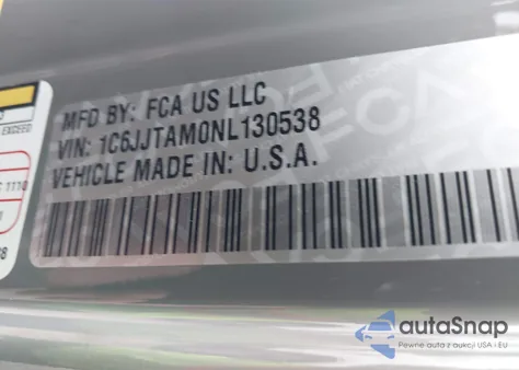 2022 Jeep Gladiator Willys 4X4 z USA, uszkodzony, nr VIN 1C6JJTAM0NL130538